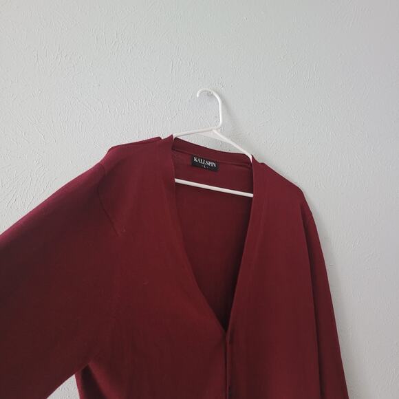 Kallispin wool cashmere blend button up long sleeve  Maroon Cardigan size large - Picture 8 of 8